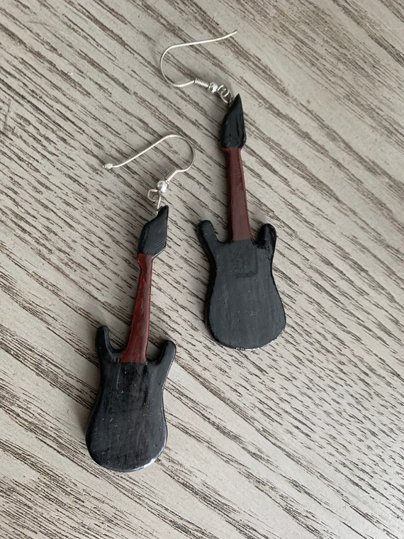 Punky Guitar Dangles, Vintage Artisan Hand Carved… - image 9