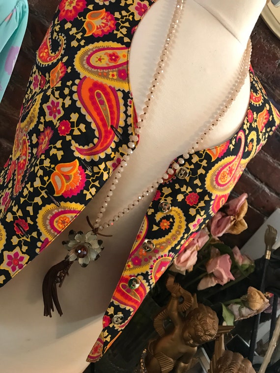 Amazing Vintage 80s Cotton Linen Paisley Vest By … - image 1