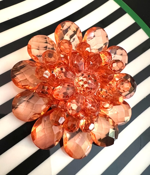 Vintage Peach Coral Cluster Bead Floral Brooch - Mid-Century Asian Costume Jewelry for Cocktail Parties