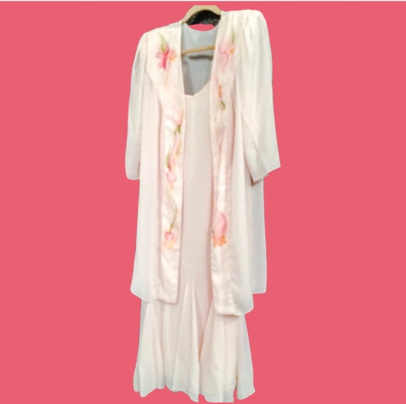 Vintage 80s Pastel PINk CHIFFON Dress sundress wi… - image 1