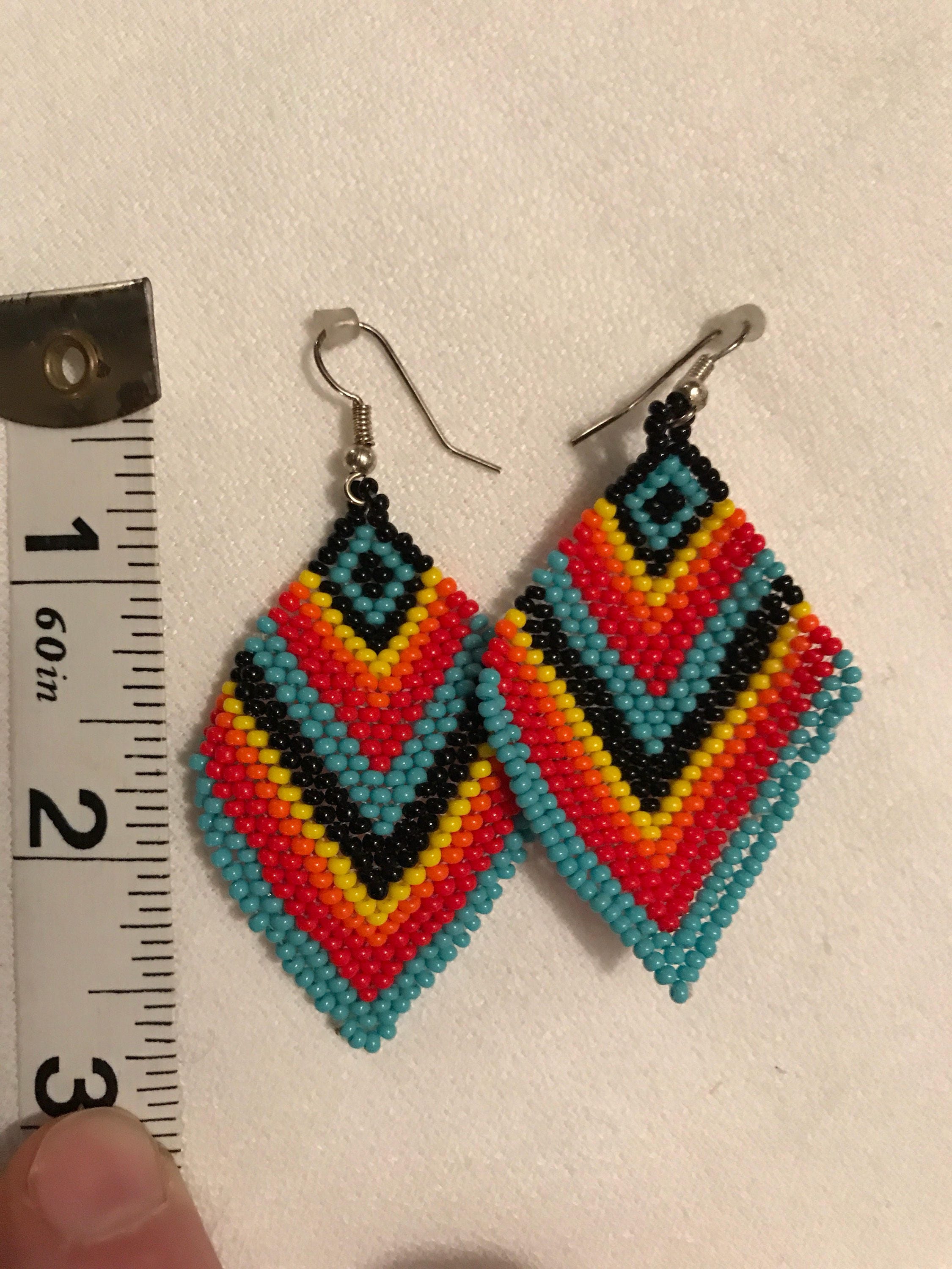 Colorful Rainbow Boho Tribal Southwestern seed bead Dangle Earrings