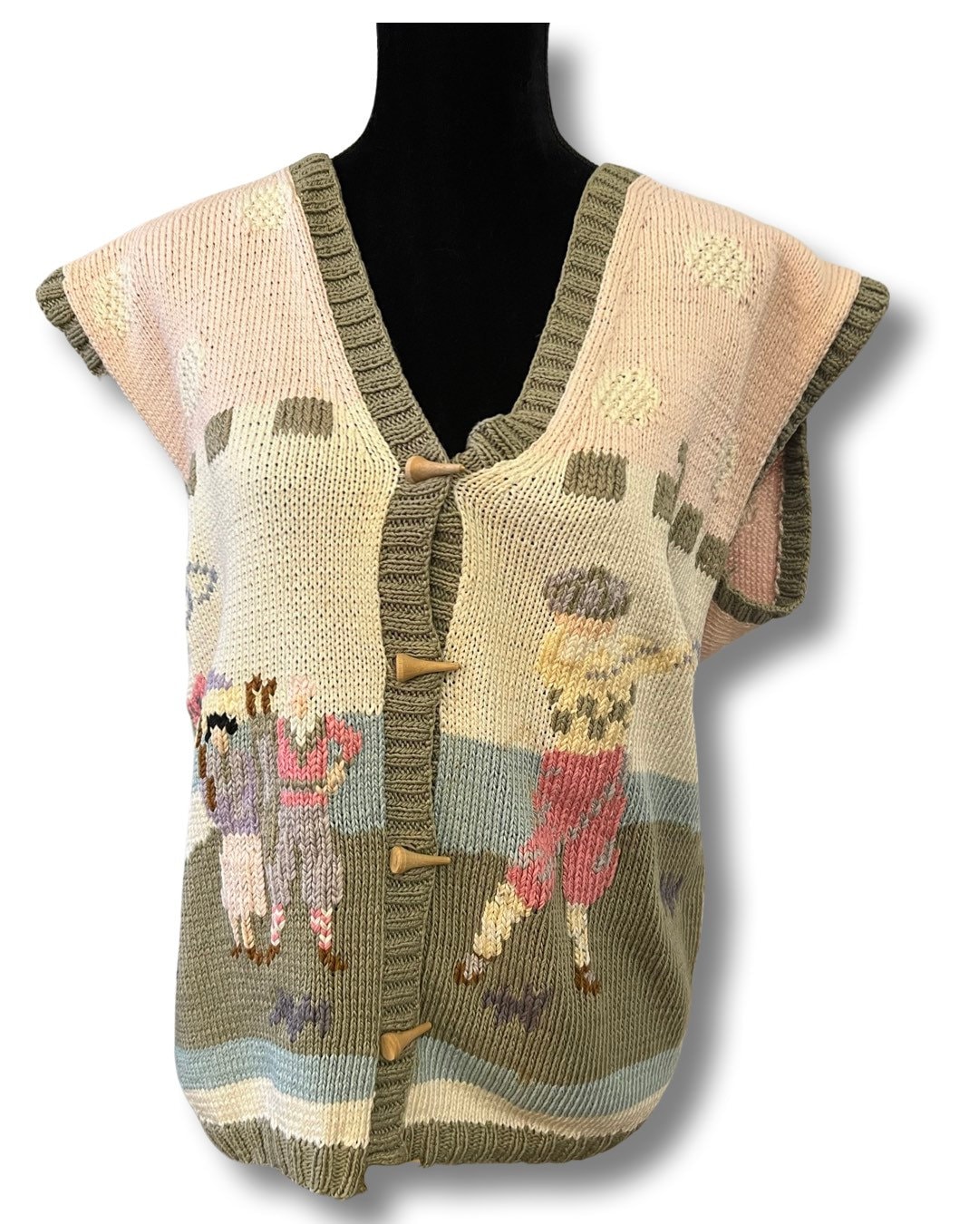 Vintage Golf Sweater, Pink Hand Knit Vest /golfers Fancy Yellow Car