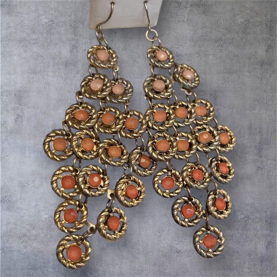 Vintage Goldtone Chandelier Earrings – Glam Coral Statement Jewelry