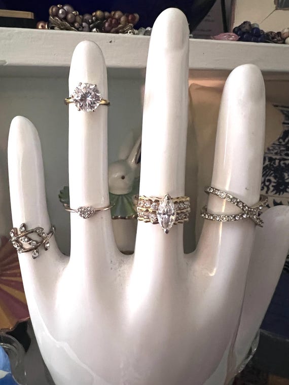 Vintage Crystal Rhinestone Cocktail Bling Rings in Gold tone • On Trend mid century to Y2K take a pick • fun gift or treat • free ship US