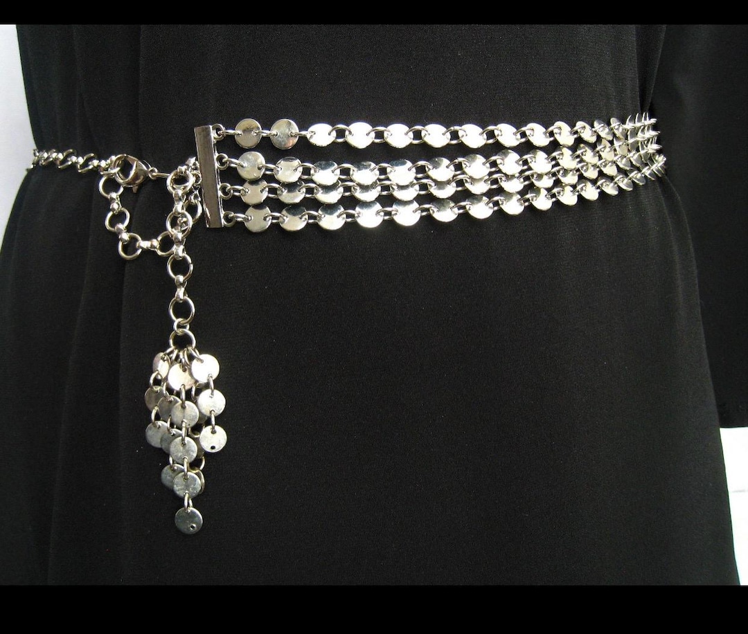 80s Disco Silver Bling Belt Necklace: Extra Long, Multi  display picture 1