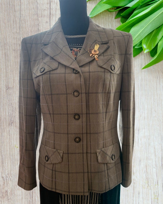 Vintage Pendleton Plaid Jacket, Classic Taupe Wit… - image 1