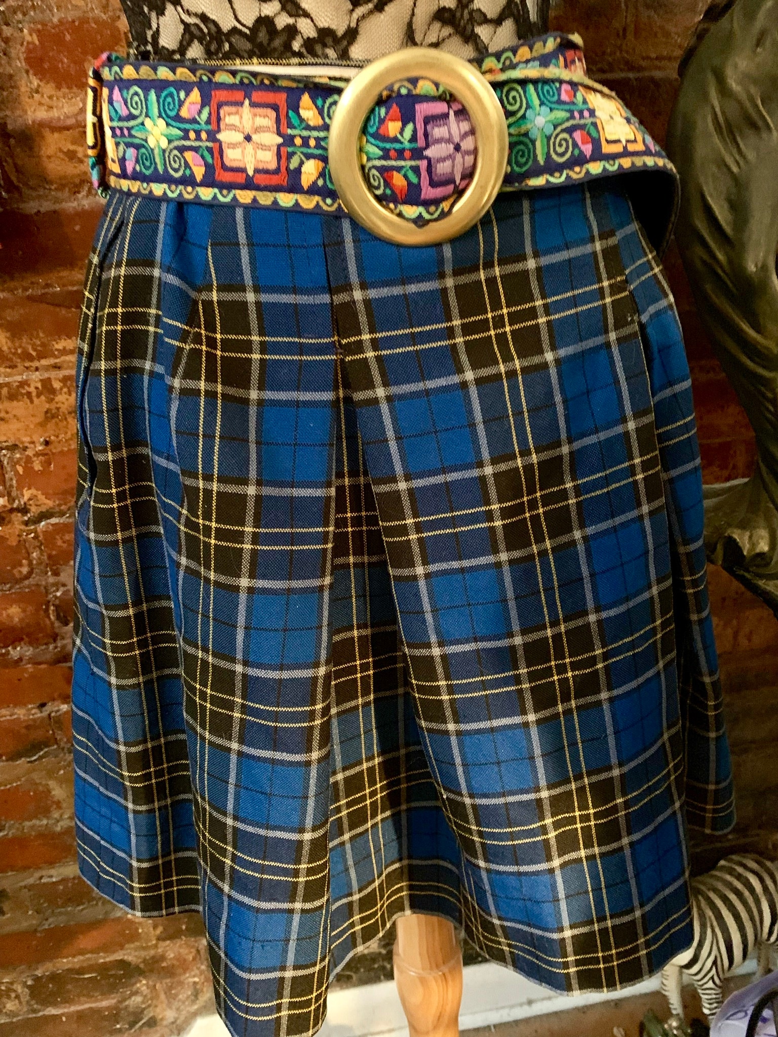 Punky Vintage Royal Blue Plaid Mini Skirt, Uniform Cheering Field