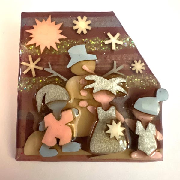 Vintage Lucinda's Little People-speld, modernistische broche jaren 80, Maine ambachtelijke sieraden