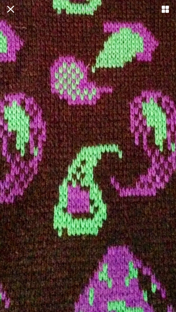Vintage CRAYONS black purple & green paisley knit… - image 5