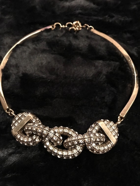 Heavy Bold Bling Ice Crystsl Encrusted Large Chain Motif Goldtone gothic Brutist choker collar necklace