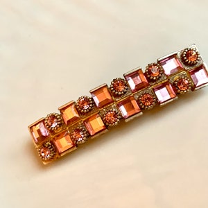 Pretty in Pink Rhinestone Barrette, Pink Baguettes on Matte Silver Tone Modern Art Deco Revival Vintage Glamour Hair Jewelry Accessory