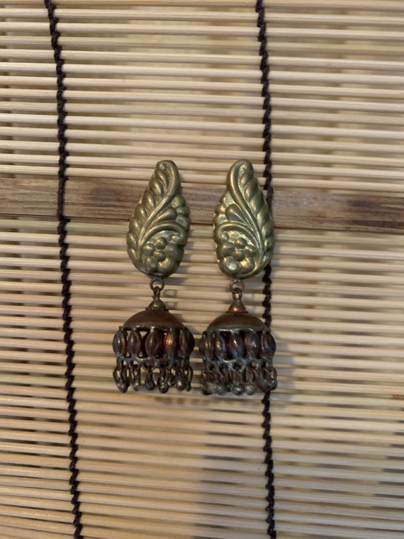 Vintage Boho Art Nouveau Fringy Statement Earrings - image 5