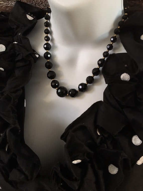 Vintage Black Faceted Bead Necklace With Gold Spacers