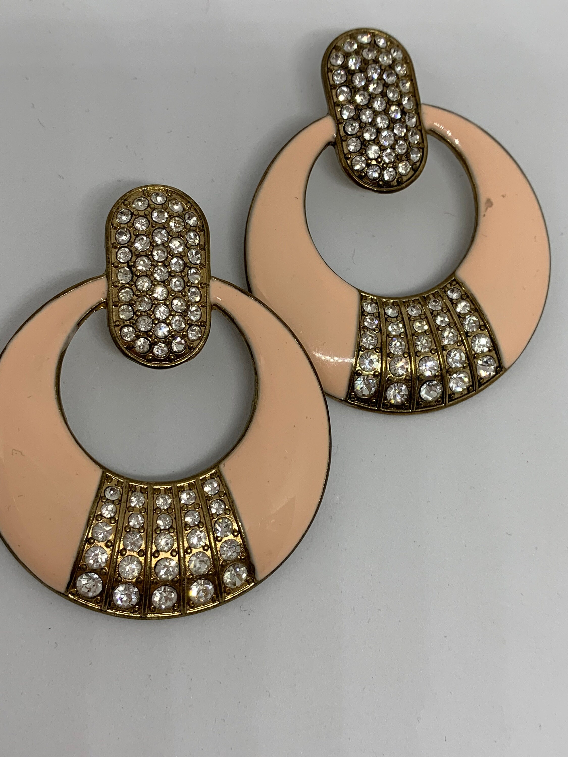Dazzling Disco Vanilla Enamel & Ice Rhinestone Art Deco Hoop Statement