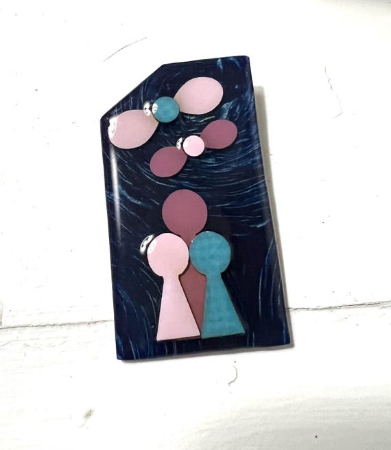Vintage Lucindas People Pin, 80s Post Modernist Brooch, Made in Maine