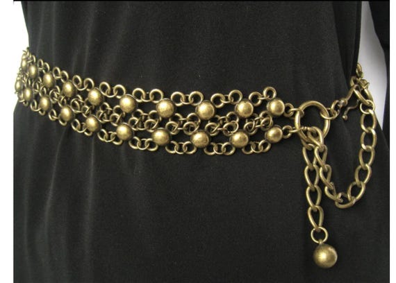 Vintage 90s Glam Gothic  Bronzy Bling Chain Belt