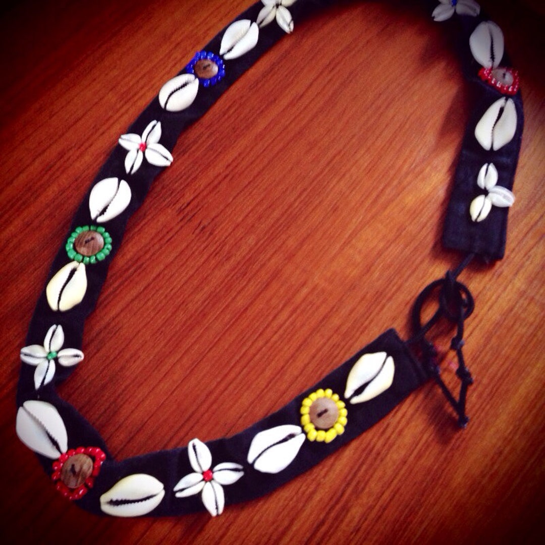 Vintage Summer Sea Shells & Beaded Black Fabric Tie Belt - Etsy display picture 3