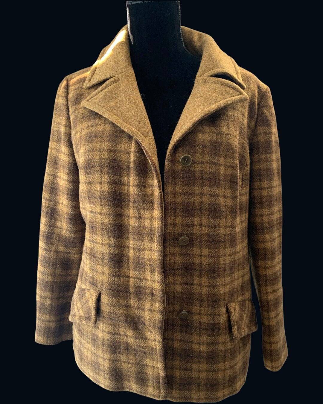 Vintage Pendleton Coat, Boxy Tailored Autumn Brown Plaid Virgin Wool ...