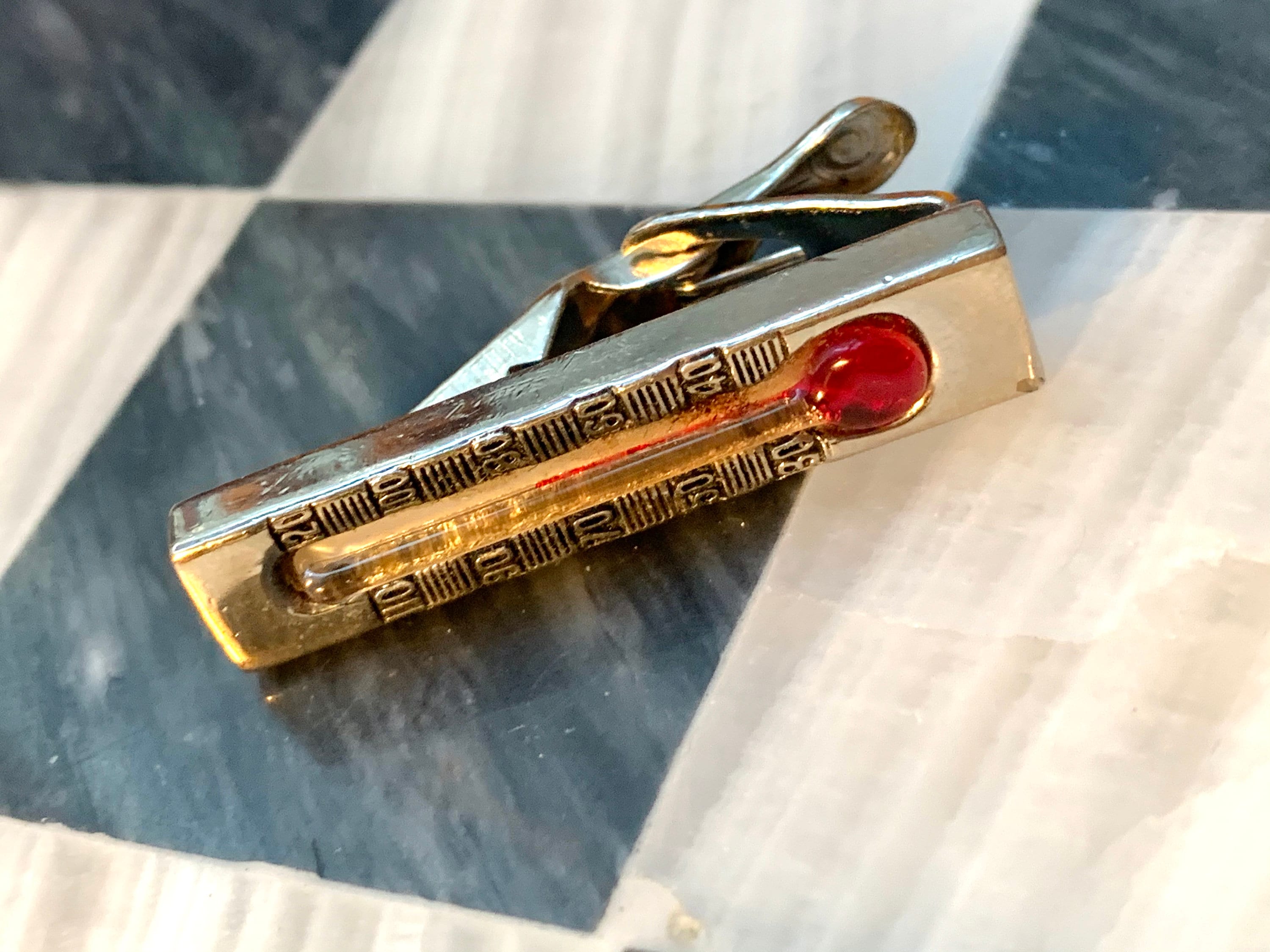 Real Working Mini Thermometer Tie Clip, Unusual Mid Century Modern