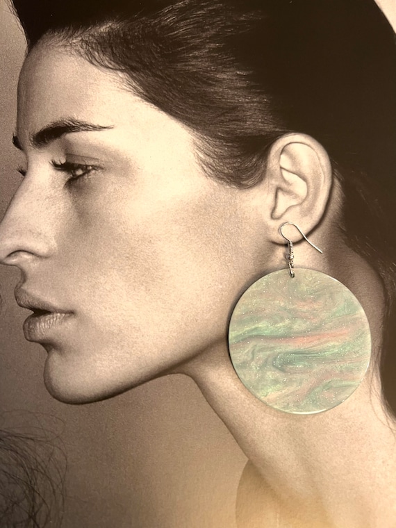 Y2K Sparkly Sky Blue Disc Statement Earrings