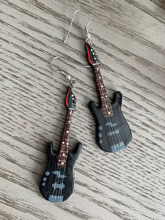 Punky Guitar Dangles, Vintage Artisan Hand Carved… - image 8