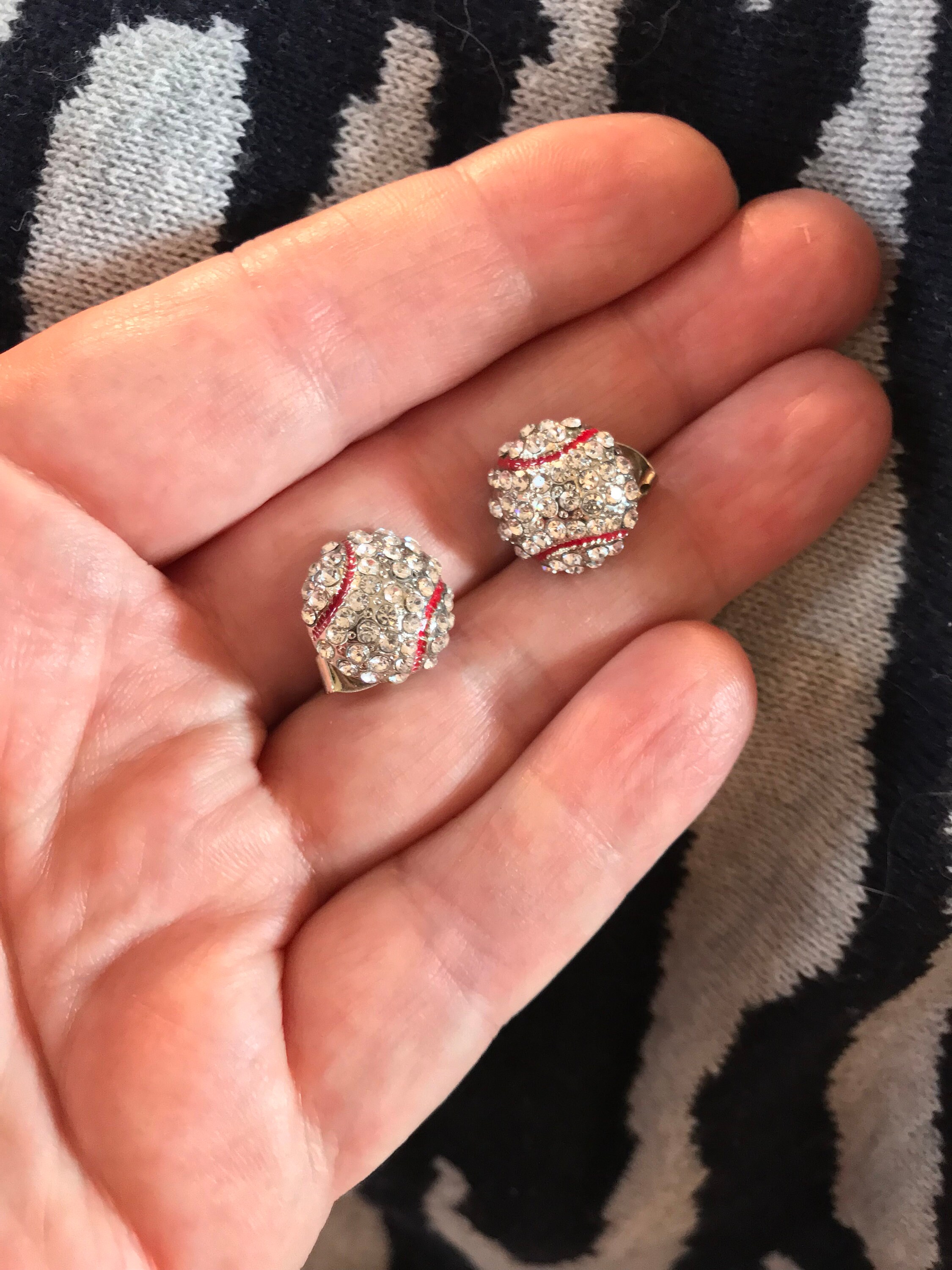 Rhinestone Baseball Earring, Sporty Studs