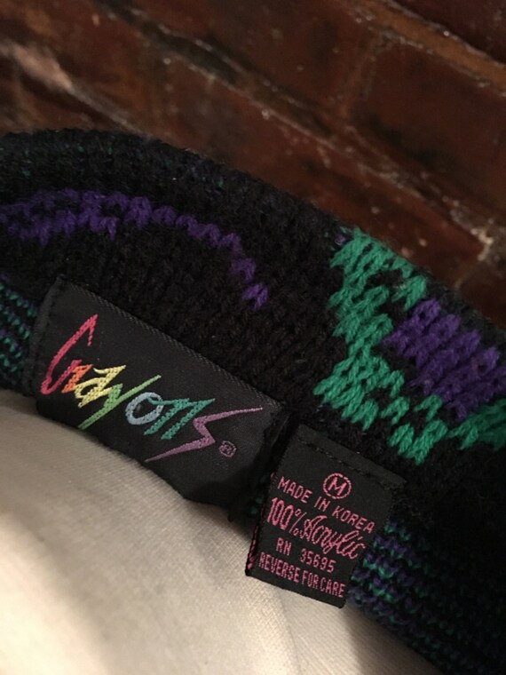 Vintage CRAYONS black purple & green paisley knit… - image 2