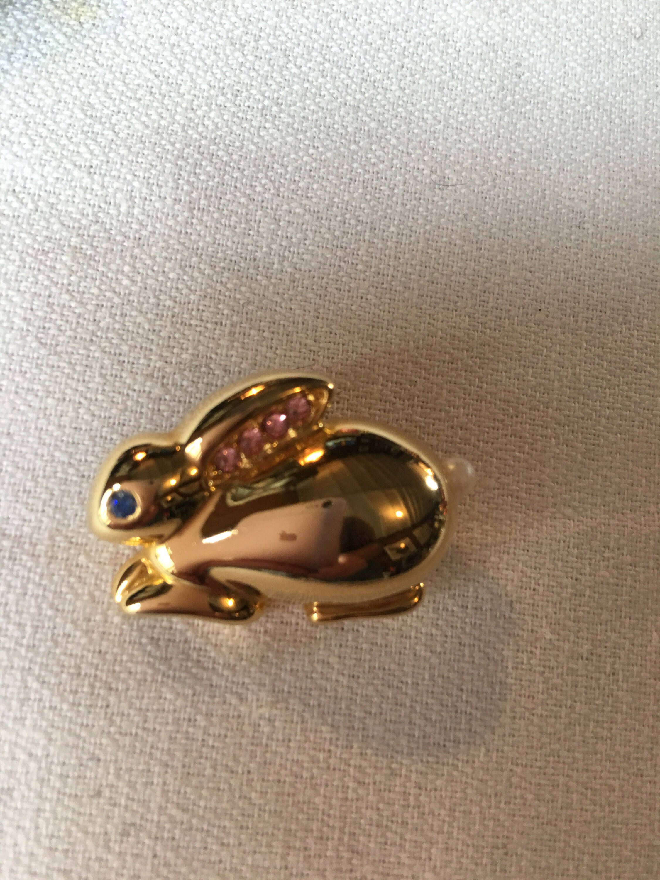 Little Bunny Rabbit Pin in Goldtone with Pastel Pink and Baby Blue ...