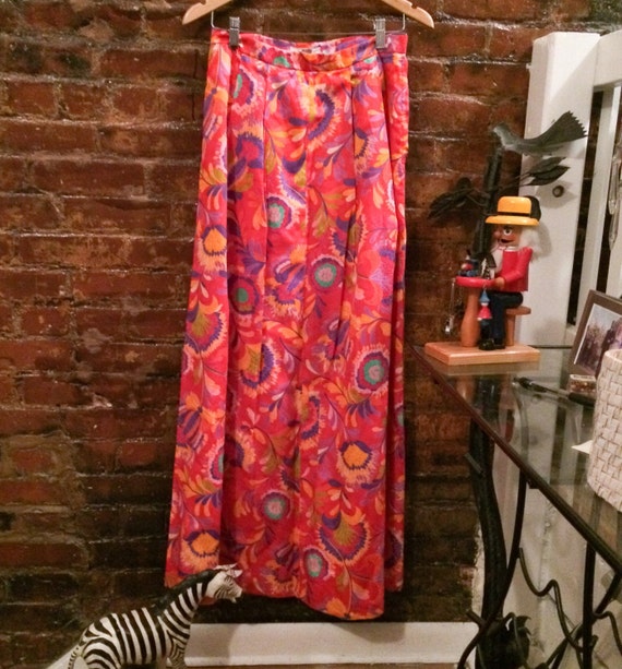 Vintage Red floral maxi skirt by Ed Behan's Tweed Shop Fort Lauderdale, Palm Beach Resort Style,  size medium