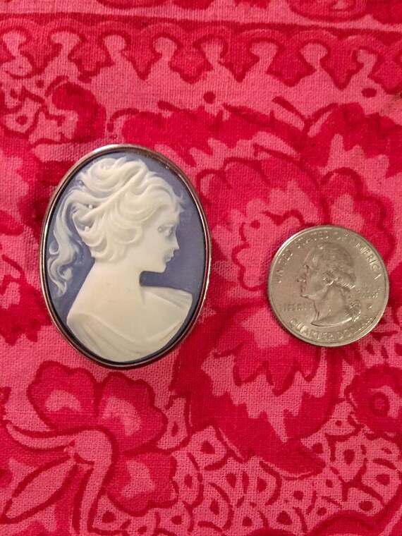Sky Blue Victorian Revival lady Cameo Pin, Romant… - image 3