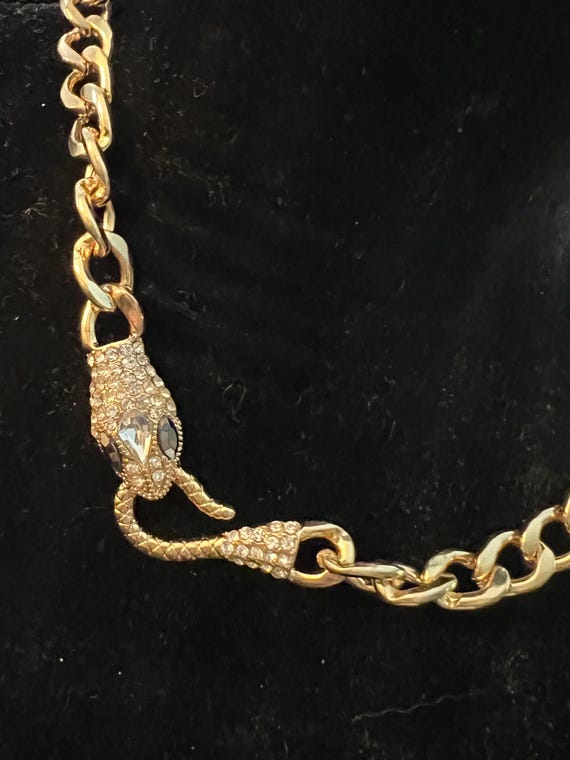 Golden Rhinestone Snake Choker Statement Necklace, Sexy 90s Glamour Jewelry