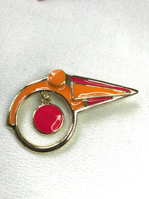 Abstract Modern Pink & Orange Enamel 80's Vintage Goldtone Pop Mtv Generational Pin