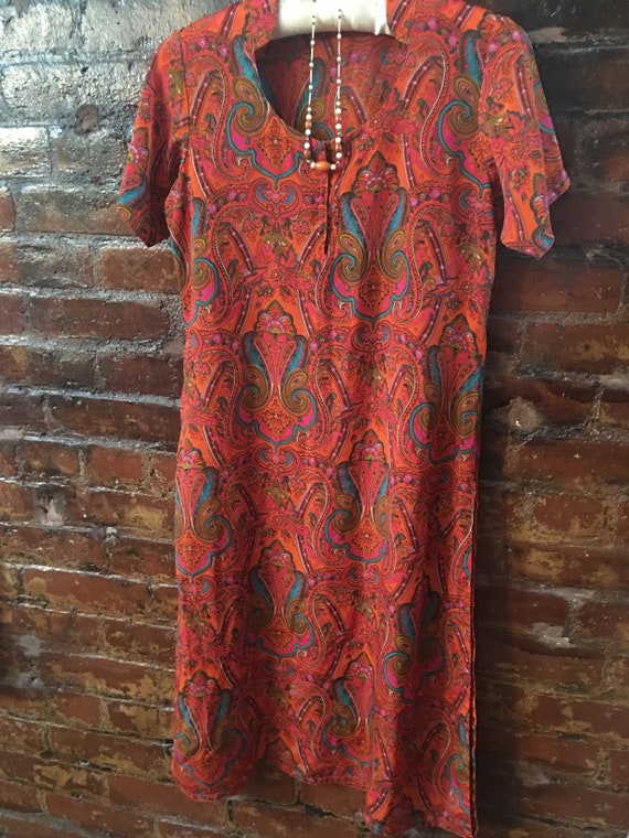 Vintage Orange Paisley Silk Dress, Handmade size … - image 4