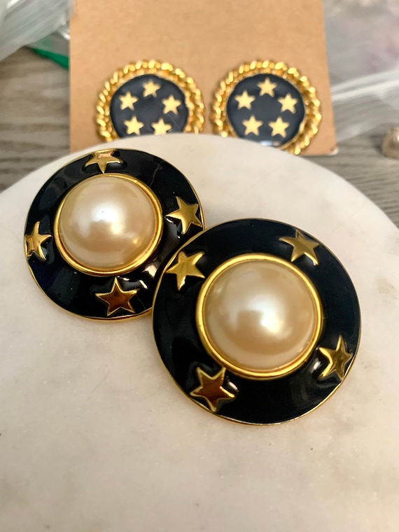 Chanel Earrings Blue Pearls