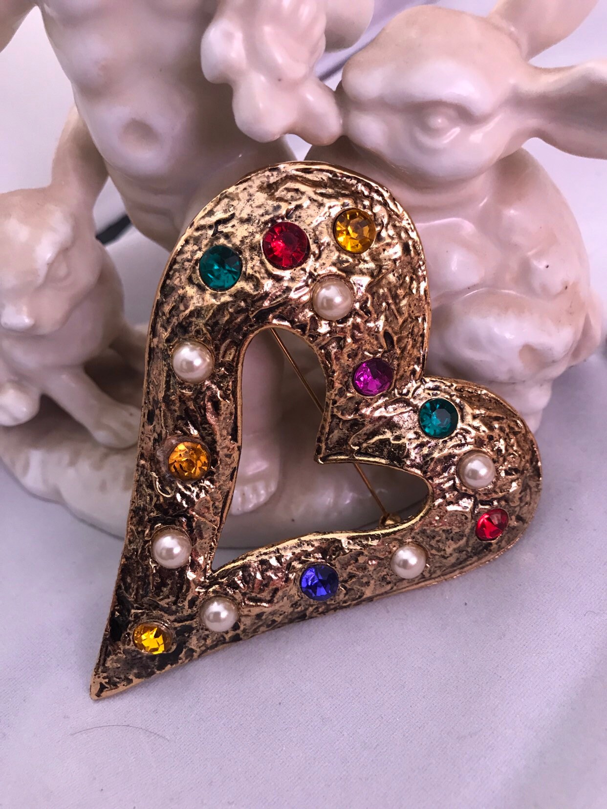 Download Valentine Be Mine Large Rainbow Gem Etruscan Heart Brooch ...