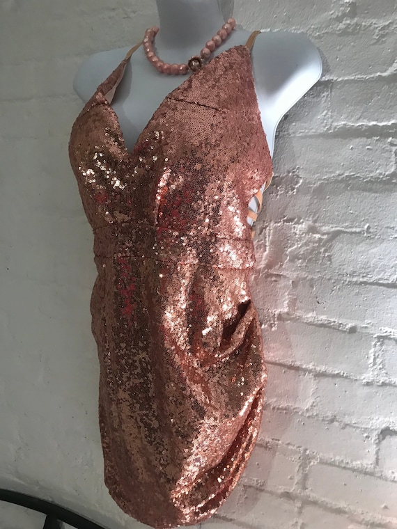 Coppery Gold Sequined Semi Backless Stretch Party Dress