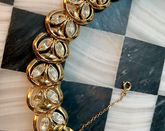 Shiny Goldtone & Ice Rhinestone Bracelet, Sparkling Signed Coro Mid Century Hollywood Regency Glamour Jewelry