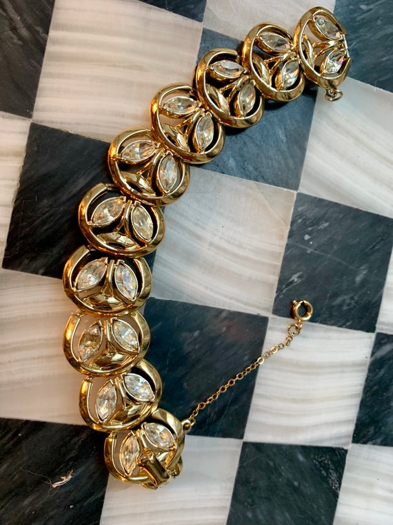Shiny Goldtone & Ice Rhinestone Bracelet, Sparkling Signed Coro Mid Century Hollywood Regency Glamour Jewelry
