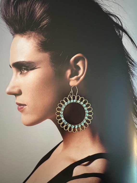 Turquoise Seed Bead Scalloped Hoop Earrings: Bohemian Southwestern Glamour for Cowgirl Chic