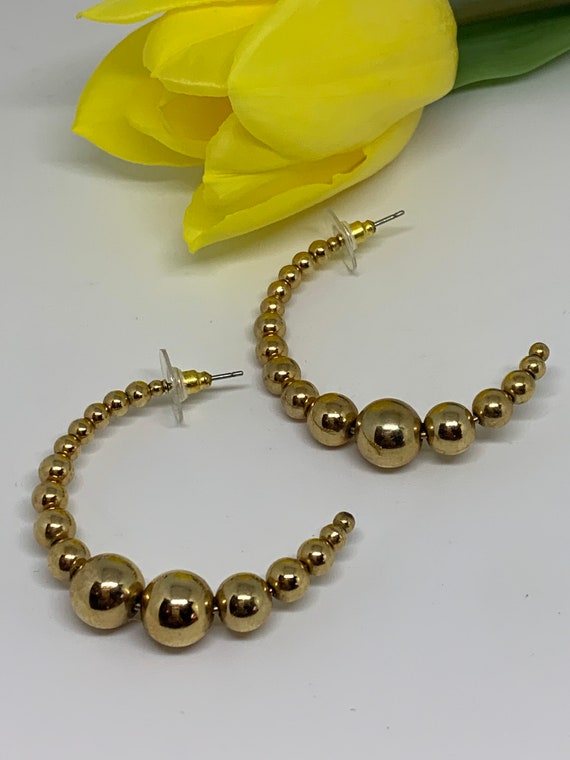 Minimalist Golden Beaded Hoops, Vintage Glamour Statement Earrings, Disco Bling