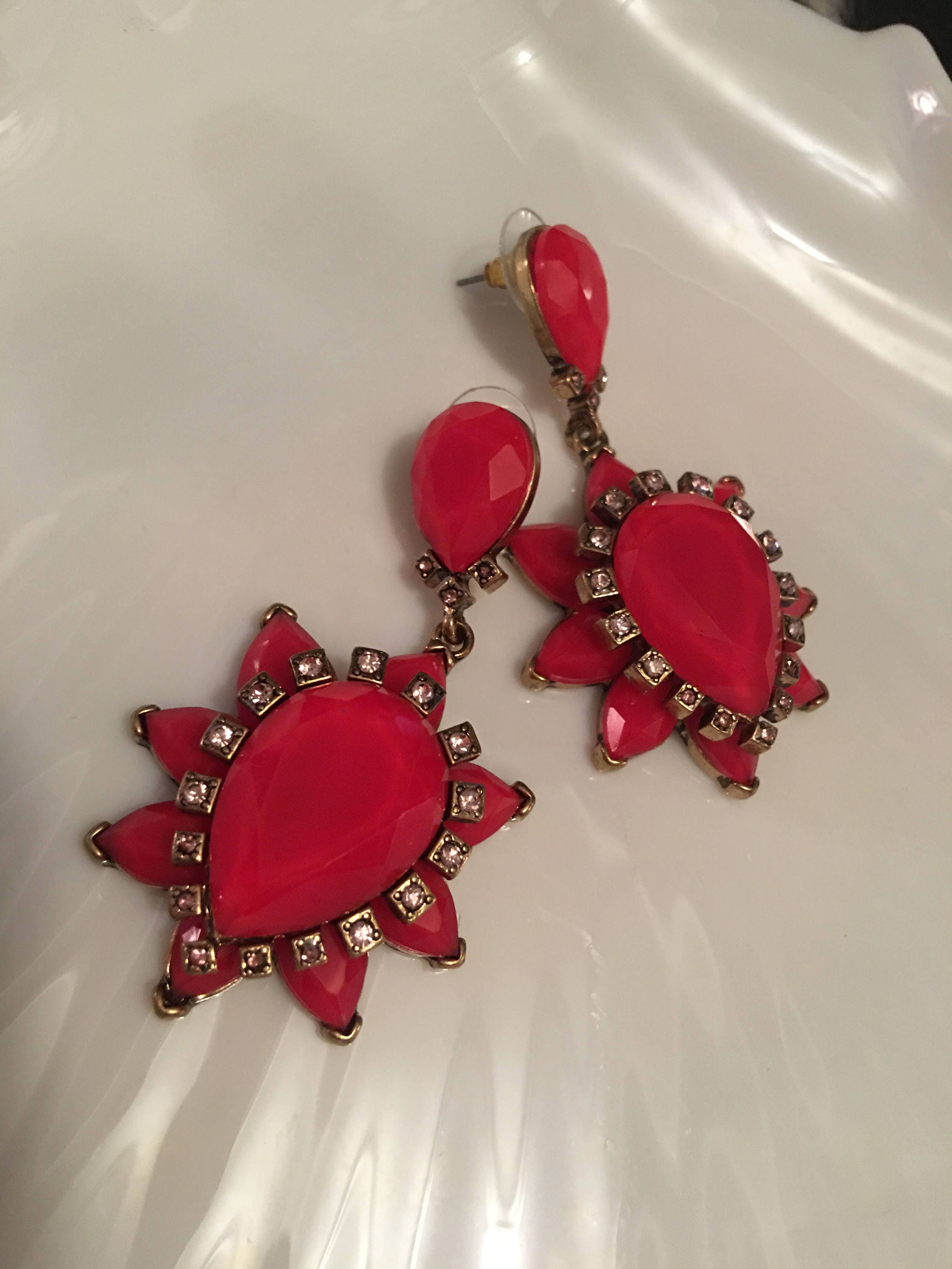 Punky 90s Glam Cherry Red Lucite & rhinestone Glamour Jewelry EARRINGS ...