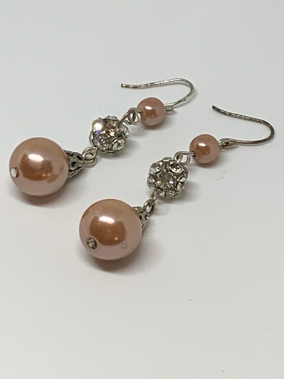 Vintage Pink & Rhinestone Faux Pearl Drop and Dangle Earrings