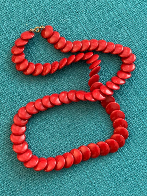 Cherry Red Modernist Disks Necklace, Awesome 80s Fashion Statement, Notable Design