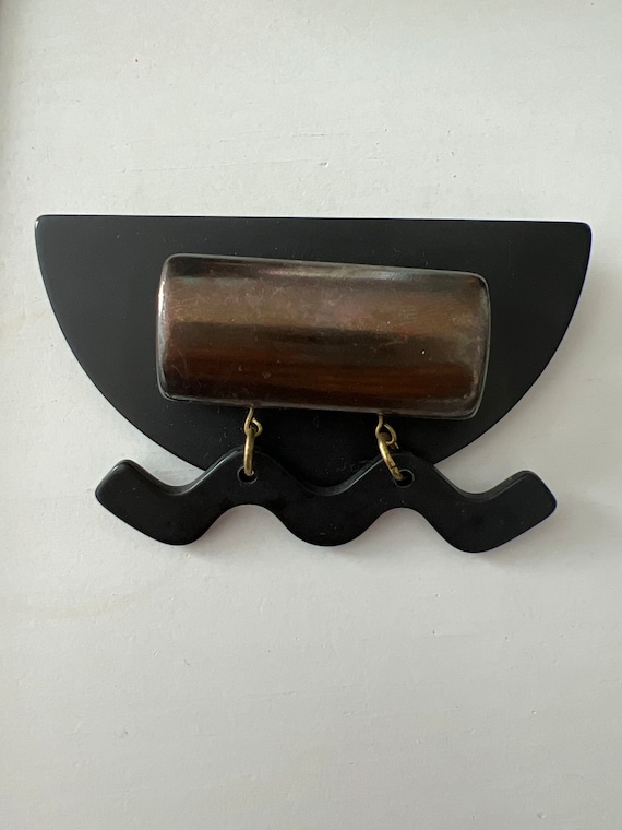 Big Bold 80s Post Modernist Brooch, Large Matte Bl