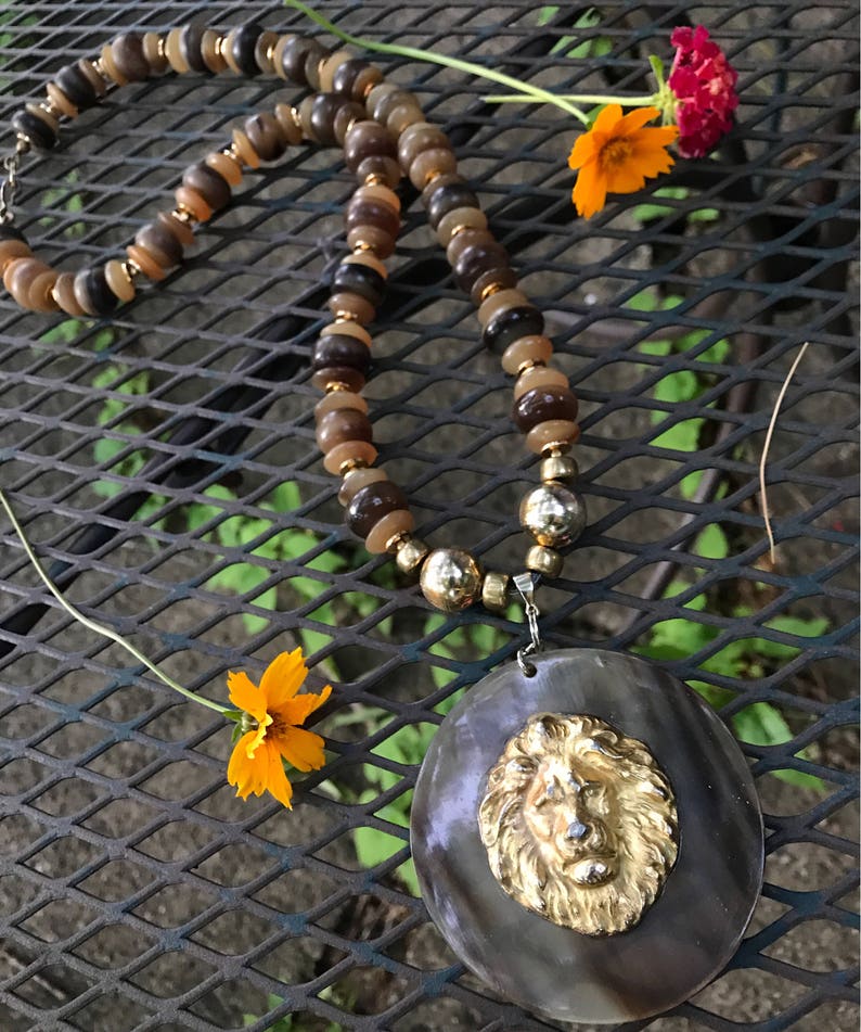 Over the Top 70s Hip Hop Disco Glamour Jewelry Massive Vintage Golden Lion Medallion Necklace
