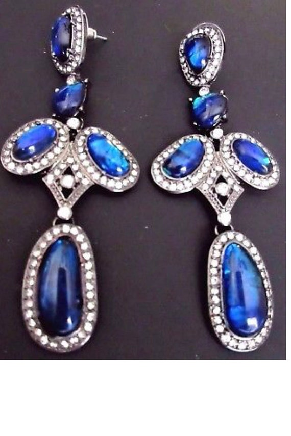 MTV Generation Blue DICHROIC Foil LUCITE & Ice Crystal Dangle and Drop Earrings, Material Girl 90s Costume Jewelry