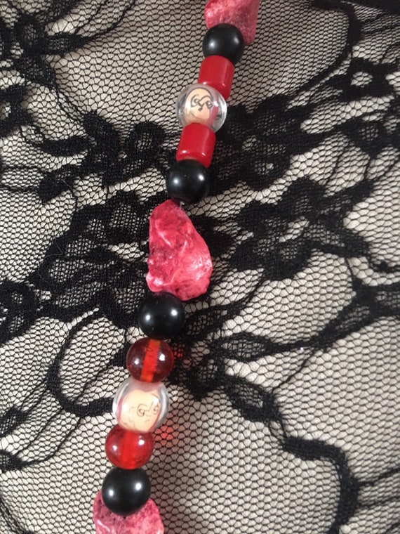 Dyed Red Rock & Cartoon Buddha Vintage Beads, Boh… - image 6