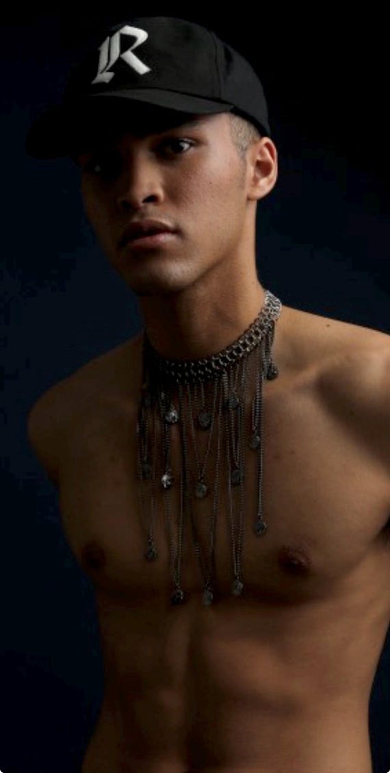 Cascading  Gunmetal Silver tone Starburst Chain link Bib Statement Necklace with Dangling Coins, Toga party anyone?