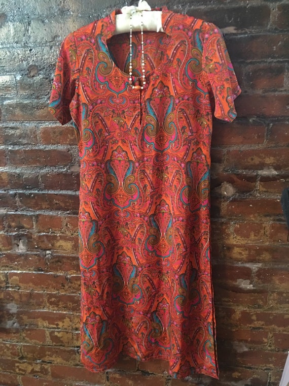 Vintage Orange Paisley Silk Dress, Handmade size … - image 7