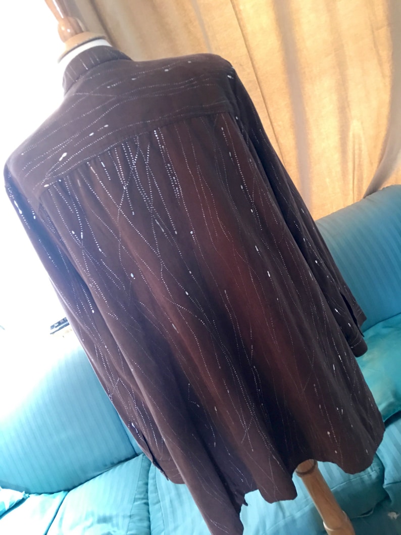 Vintage Erin London ultra suede long shirt brown with silver drizzle 80s oversized New Wave Fashion